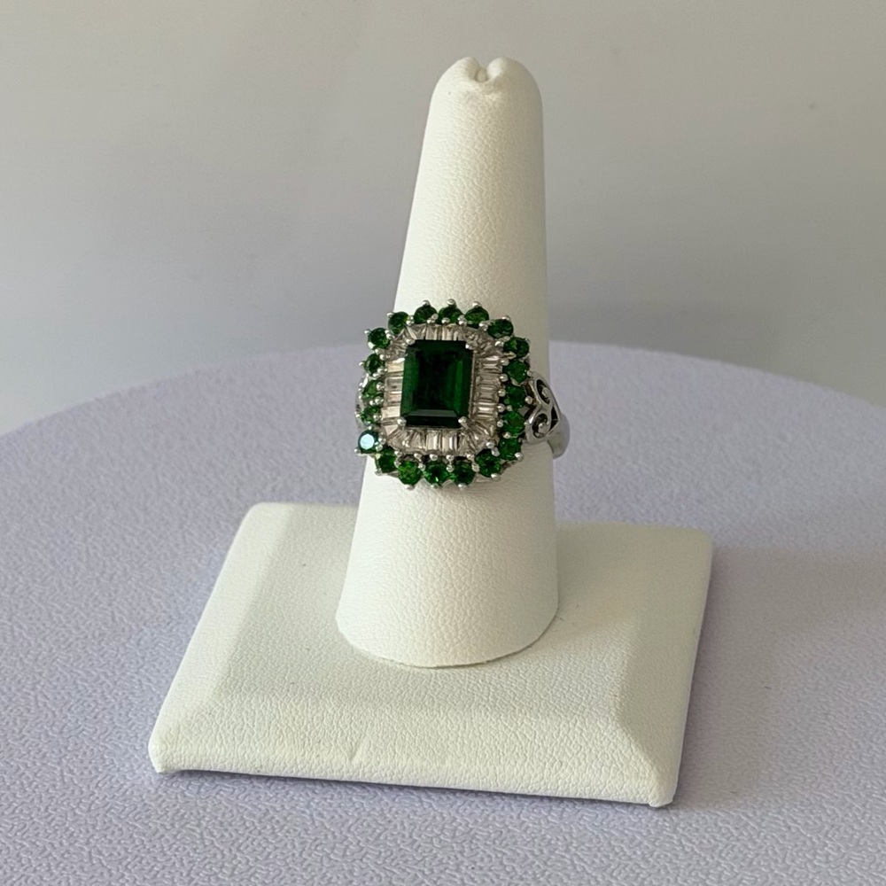 Vintage Chrome Diopside and White Topaz/Zircon Ring, Sz 9